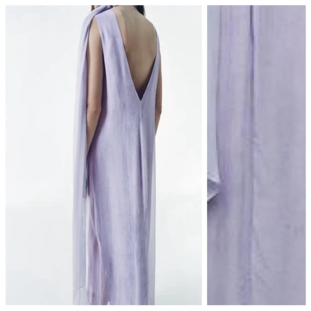 Zara Lilac Viscose Flowing Printed Midi Dress 8077/041/290/014 - Picture 6 of 10